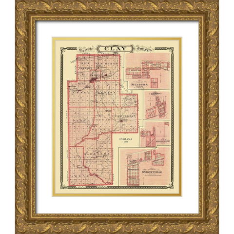 Clay Indiana Landowner - Andreas 1876 Gold Ornate Wood Framed Art Print with Double Matting by Andreas
