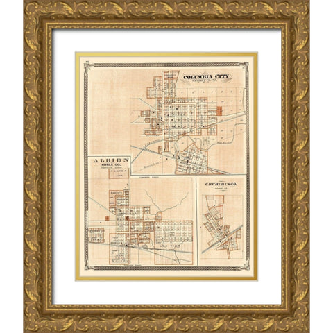 Columbus City, Abion, Churubusco Indiana Gold Ornate Wood Framed Art Print with Double Matting by Baskin