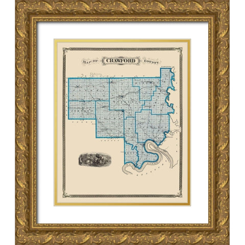 Crawford Indiana Landowner - Andreas 1876 Gold Ornate Wood Framed Art Print with Double Matting by Andreas