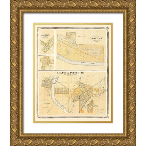 Delphi Indiana - Baskin 1876 Gold Ornate Wood Framed Art Print with Double Matting by Baskin