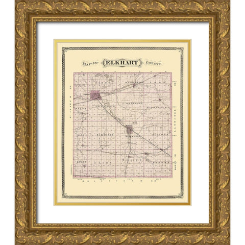 Elkhart Indiana Landowner - Andreas 1876 Gold Ornate Wood Framed Art Print with Double Matting by Andreas
