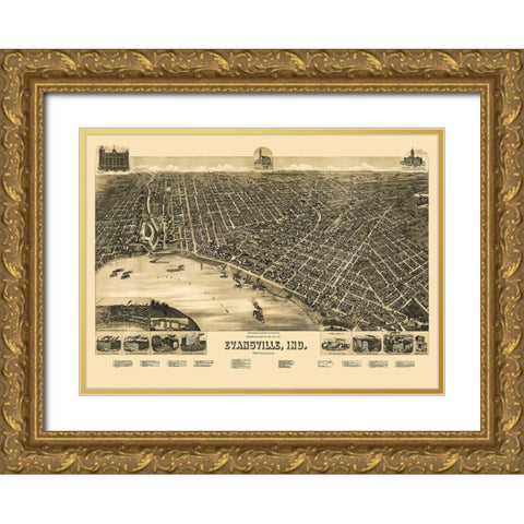 Evansville Indiana - Wellge 1888 Gold Ornate Wood Framed Art Print with Double Matting by Wellge