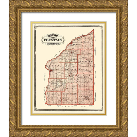 Fountain Indiana - Baskin 1876 Gold Ornate Wood Framed Art Print with Double Matting by Baskin