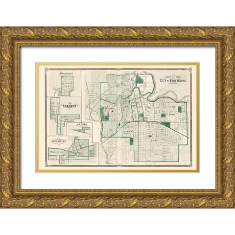 Fort Wayne Indiana Landowner - Baskin 1876 Gold Ornate Wood Framed Art Print with Double Matting by Baskin