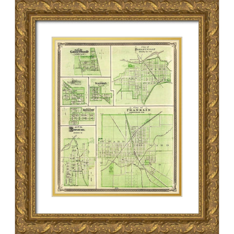 Franklin, Shelbyville, Greenwood Indiana Gold Ornate Wood Framed Art Print with Double Matting by Baskin
