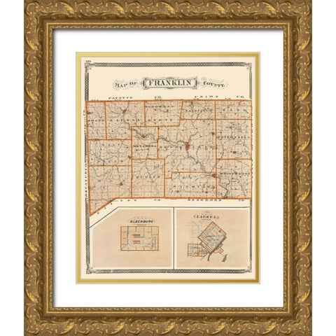 Franklin Indiana - Baskin 1876 Gold Ornate Wood Framed Art Print with Double Matting by Baskin