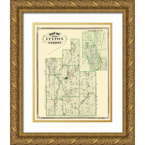 Fulton Indiana Landowner - Baskin 1876 Gold Ornate Wood Framed Art Print with Double Matting by Baskin