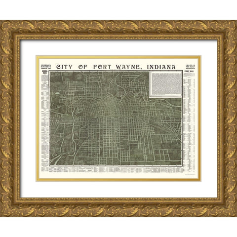 Fort Wayne Indiana - Hixson 1907 Gold Ornate Wood Framed Art Print with Double Matting by Hixson