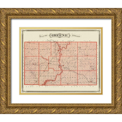 Greene Indiana Landowner - Andreas 1876 Gold Ornate Wood Framed Art Print with Double Matting by Andreas