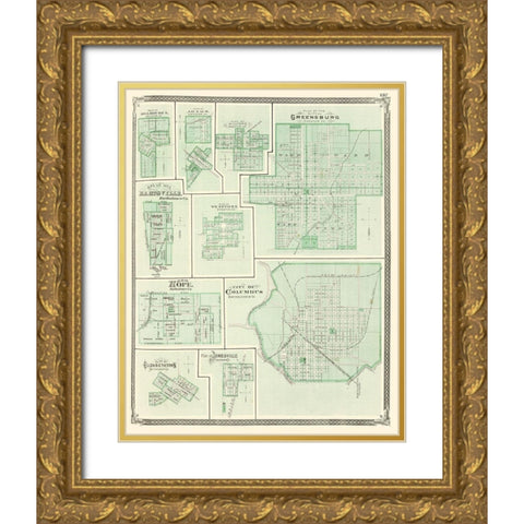 Greensburg, Columbus, Hartsville, Hope Indiana Gold Ornate Wood Framed Art Print with Double Matting by Baskin