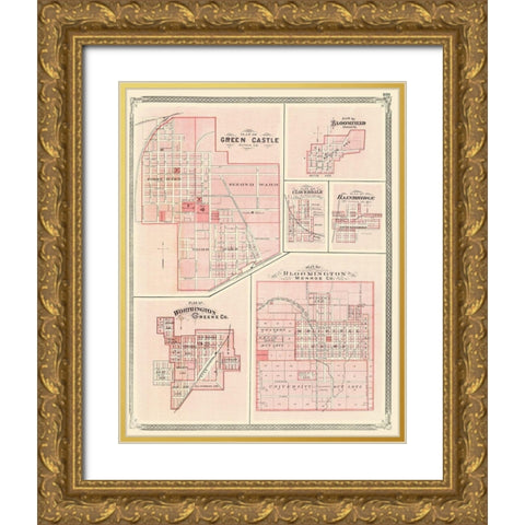 Green Castle, Bloomfield, Cloverdale Indiana Gold Ornate Wood Framed Art Print with Double Matting by Baskin