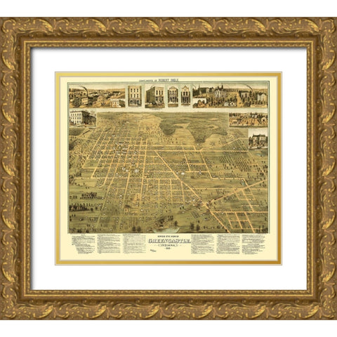 Greencastle Indiana - Shober 1886 Gold Ornate Wood Framed Art Print with Double Matting by Shober
