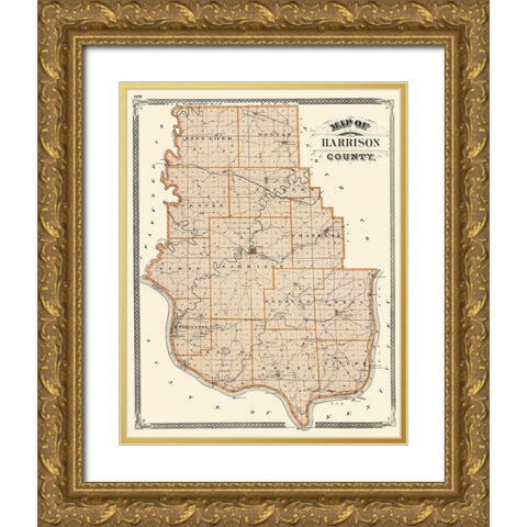 Harrison Indiana - Baskin 1876 Gold Ornate Wood Framed Art Print with Double Matting by Baskin