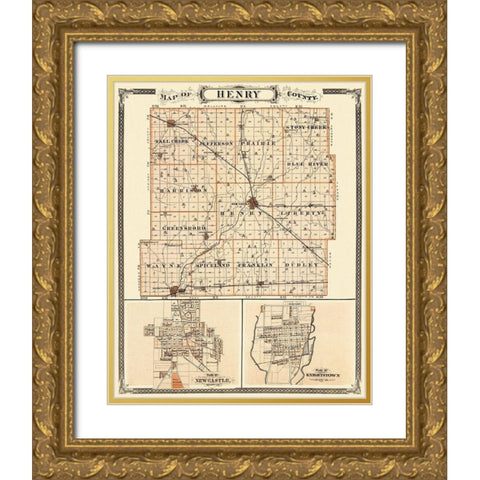 Henry Indiana Landowner - Andreas 1876 Gold Ornate Wood Framed Art Print with Double Matting by Andreas