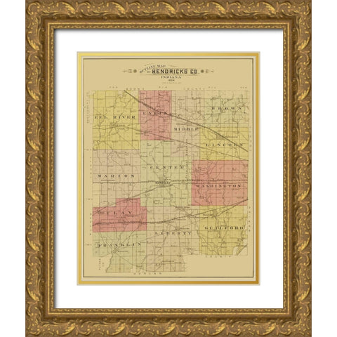 Hendricks Indiana - Ogle 1904 Gold Ornate Wood Framed Art Print with Double Matting by Ogle