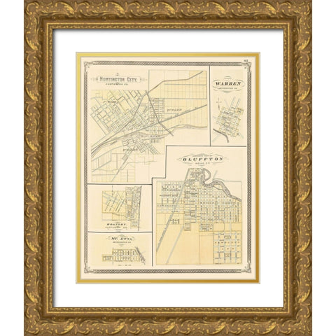 Huntington Indiana - Baskin 1876 Gold Ornate Wood Framed Art Print with Double Matting by Baskin