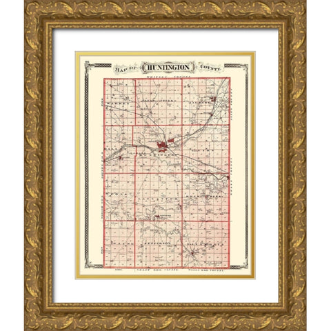 Huntington Indiana - Baskin 1876 Gold Ornate Wood Framed Art Print with Double Matting by Baskin