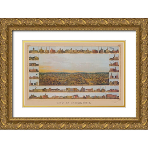 Indianapolis Indiana - Palmatary 1854 Gold Ornate Wood Framed Art Print with Double Matting by Palmatary