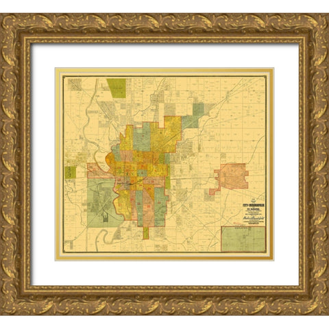 Indianapolis Indiana Landowner - Baker 1889 Gold Ornate Wood Framed Art Print with Double Matting by Baker