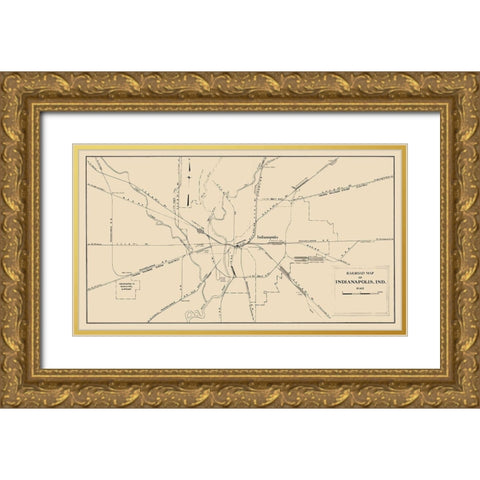 Indianapolis Indiana Railroad Map 1950 Gold Ornate Wood Framed Art Print with Double Matting by Monon Railway