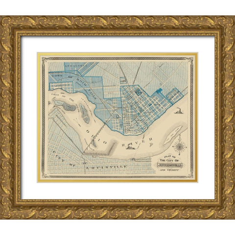 Jeffersonville Indiana - Baskin 1876 Gold Ornate Wood Framed Art Print with Double Matting by Baskin