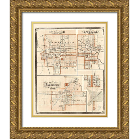 Kendallville, Ligonier, Waterloo, Garrett Indiana Gold Ornate Wood Framed Art Print with Double Matting by Baskin