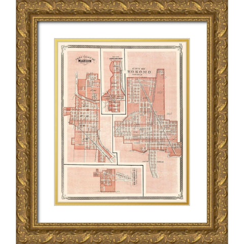 Kokomo Indiana - Baskin 1876 Gold Ornate Wood Framed Art Print with Double Matting by Baskin