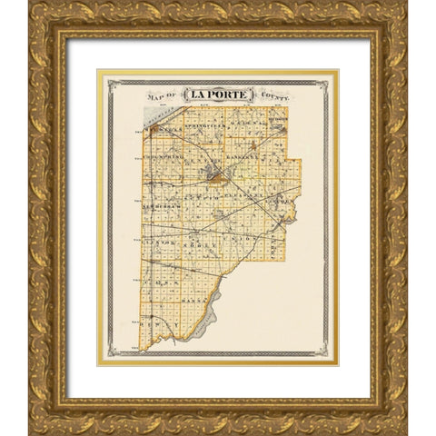 La Porte Indiana Landowner - Andreas 1876 Gold Ornate Wood Framed Art Print with Double Matting by Andreas