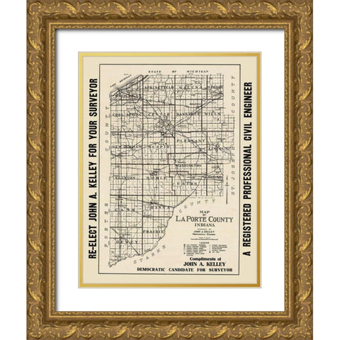 La Porte Indiana - Kelley 1937 Gold Ornate Wood Framed Art Print with Double Matting by Kelley
