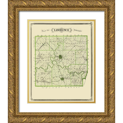 Lawrence Indiana - Baskin 1876 Gold Ornate Wood Framed Art Print with Double Matting by Baskin