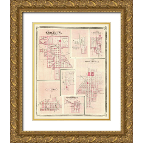Lebanon, Arcadia, Zionsville Indiana - Baskin 1876 Gold Ornate Wood Framed Art Print with Double Matting by Baskin
