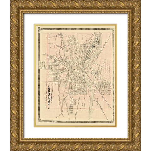 Logansport Indiana Landowner - Baskin 1876 Gold Ornate Wood Framed Art Print with Double Matting by Baskin
