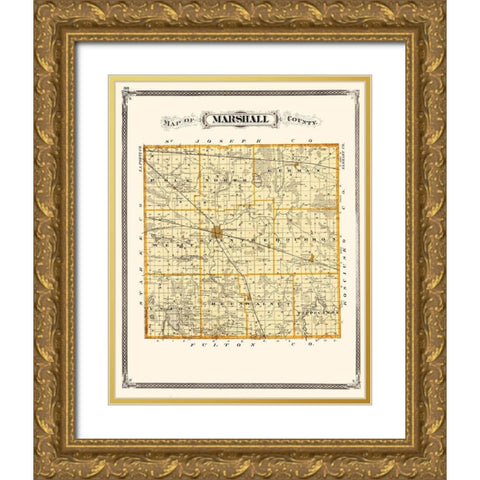 Marshall Indiana Landowner - Baskin 1876 Gold Ornate Wood Framed Art Print with Double Matting by Baskin