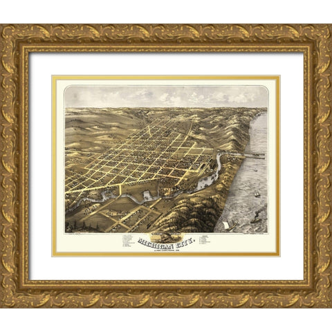 Michigan City Indiana - Ruger 1869 Gold Ornate Wood Framed Art Print with Double Matting by Ruger