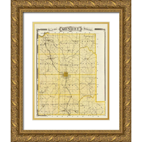 Monroe Indiana Landowner - Andreas 1876 Gold Ornate Wood Framed Art Print with Double Matting by Andreas