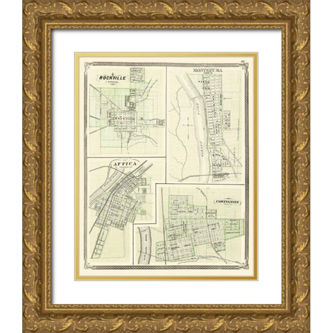 Rockville, Montezuma, Attica, Covington Indiana Gold Ornate Wood Framed Art Print with Double Matting by Baskin