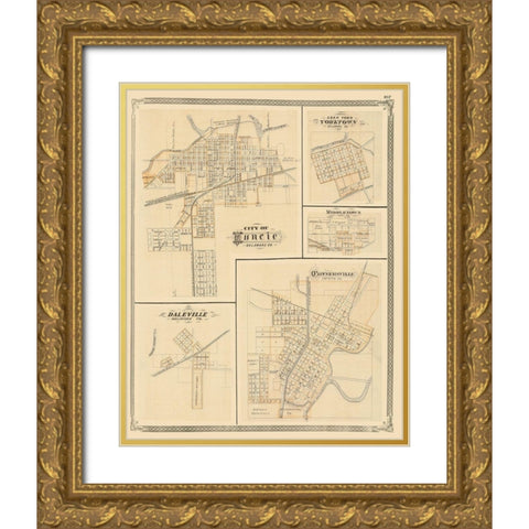 Muncie, Yorktown, Daleville, Middletown Indiana Gold Ornate Wood Framed Art Print with Double Matting by Baskin
