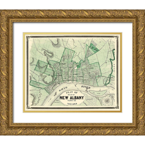 New Albany Indiana - Baskin 1876 Gold Ornate Wood Framed Art Print with Double Matting by Baskin