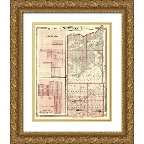 Newton Indiana - Baskin 1876 Gold Ornate Wood Framed Art Print with Double Matting by Baskin