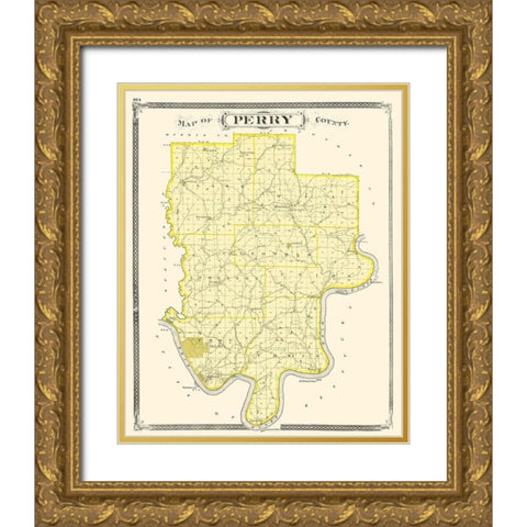 Perry Indiana - Baskin 1876 Gold Ornate Wood Framed Art Print with Double Matting by Baskin