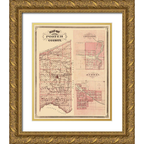 Porter Indiana Landowner - Andreas 1876 Gold Ornate Wood Framed Art Print with Double Matting by Andreas