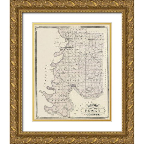 Posey Indiana Landowner - Andreas 1876 Gold Ornate Wood Framed Art Print with Double Matting by Andreas