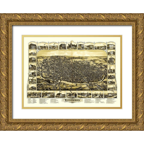 Richmond Indiana - Gilman 1884 Gold Ornate Wood Framed Art Print with Double Matting by Gilman