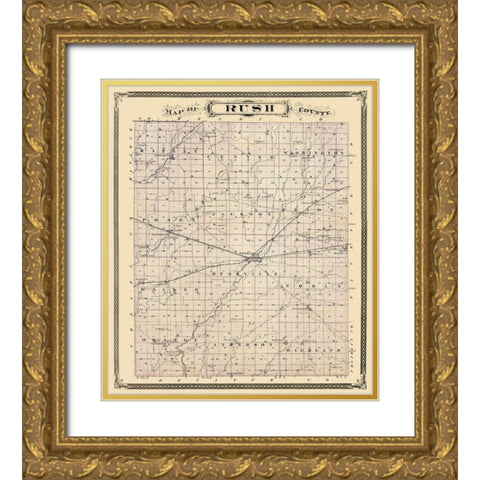 Rush Indiana Landowner - Andreas 1876 Gold Ornate Wood Framed Art Print with Double Matting by Andreas