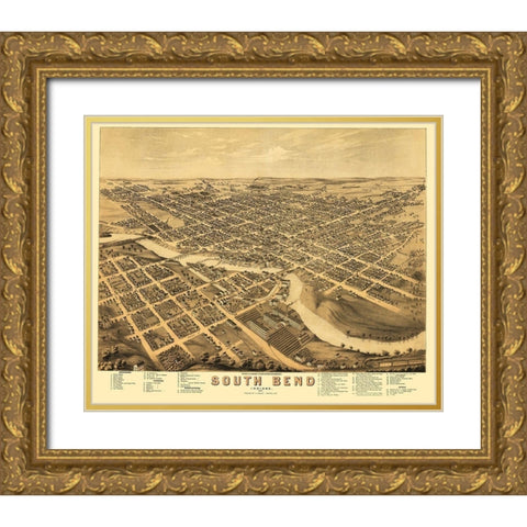 South Bend Indiana - Stoner 1874 Gold Ornate Wood Framed Art Print with Double Matting by Stoner