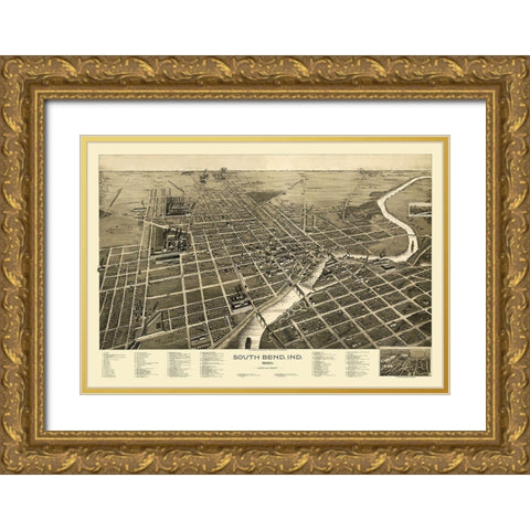 South Bend Indiana - Pauli 1890 Gold Ornate Wood Framed Art Print with Double Matting by Pauli