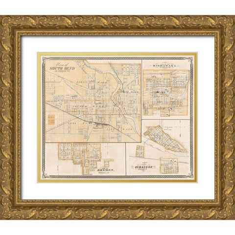 South Bend, Mishawaka, Bremen Indiana Landowner Gold Ornate Wood Framed Art Print with Double Matting by Baskin