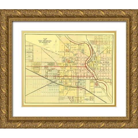 South Bend Indiana - Higgins 1875 Gold Ornate Wood Framed Art Print with Double Matting by Higgins