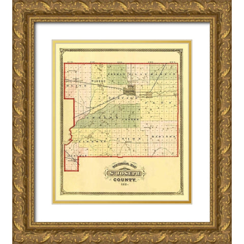 St Joseph Indiana - Higgins 1875 Gold Ornate Wood Framed Art Print with Double Matting by Higgins