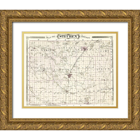 Steuben Indiana - Baskin 1876 Gold Ornate Wood Framed Art Print with Double Matting by Baskin